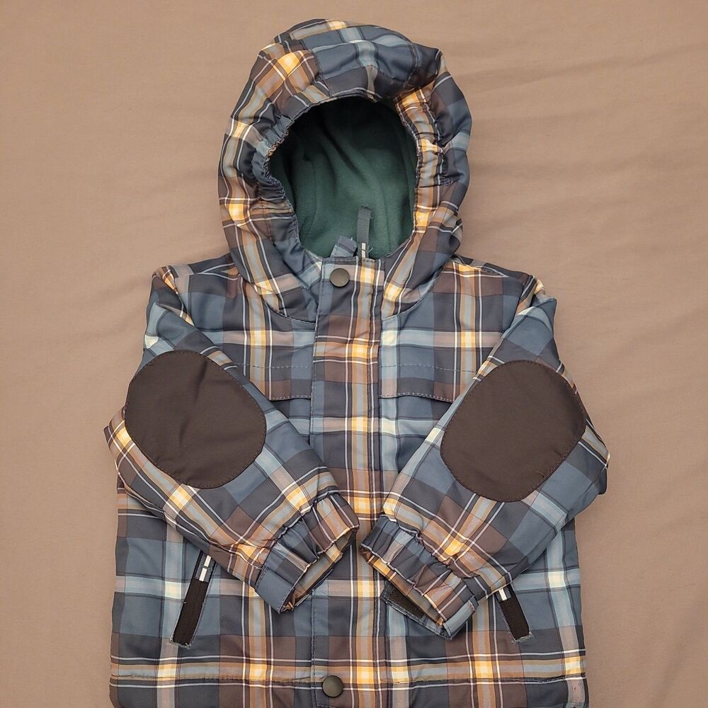 Cat & Jack Blue Teal Plaid Hooded Lightweight Winter Jacket Coat Size Kids 18M